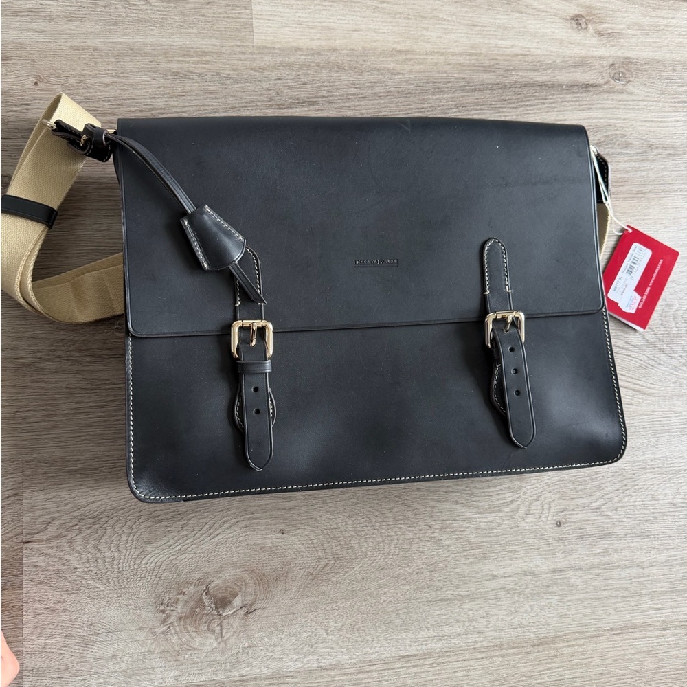 NWT Dooney & Bourke Black Leather Satchel with Tan Contrast Strap